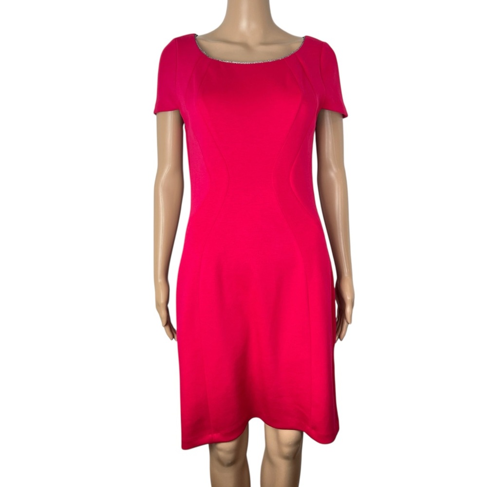 New Tahari Jeweled Neckline Pink Sheath Knee Length Dress